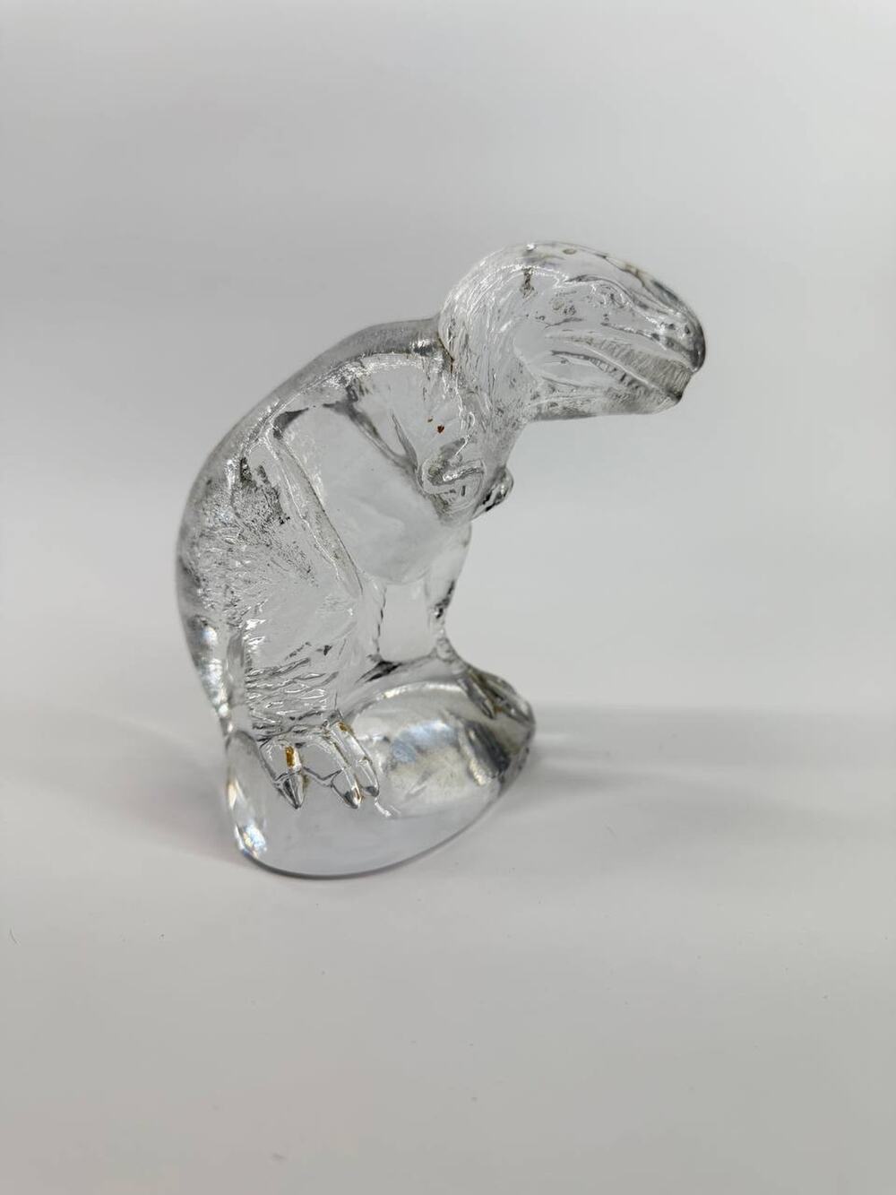 Glass T-Rex Dinosaur Figurine Paperweight Clear Sculpture Heavy 3.26 lb